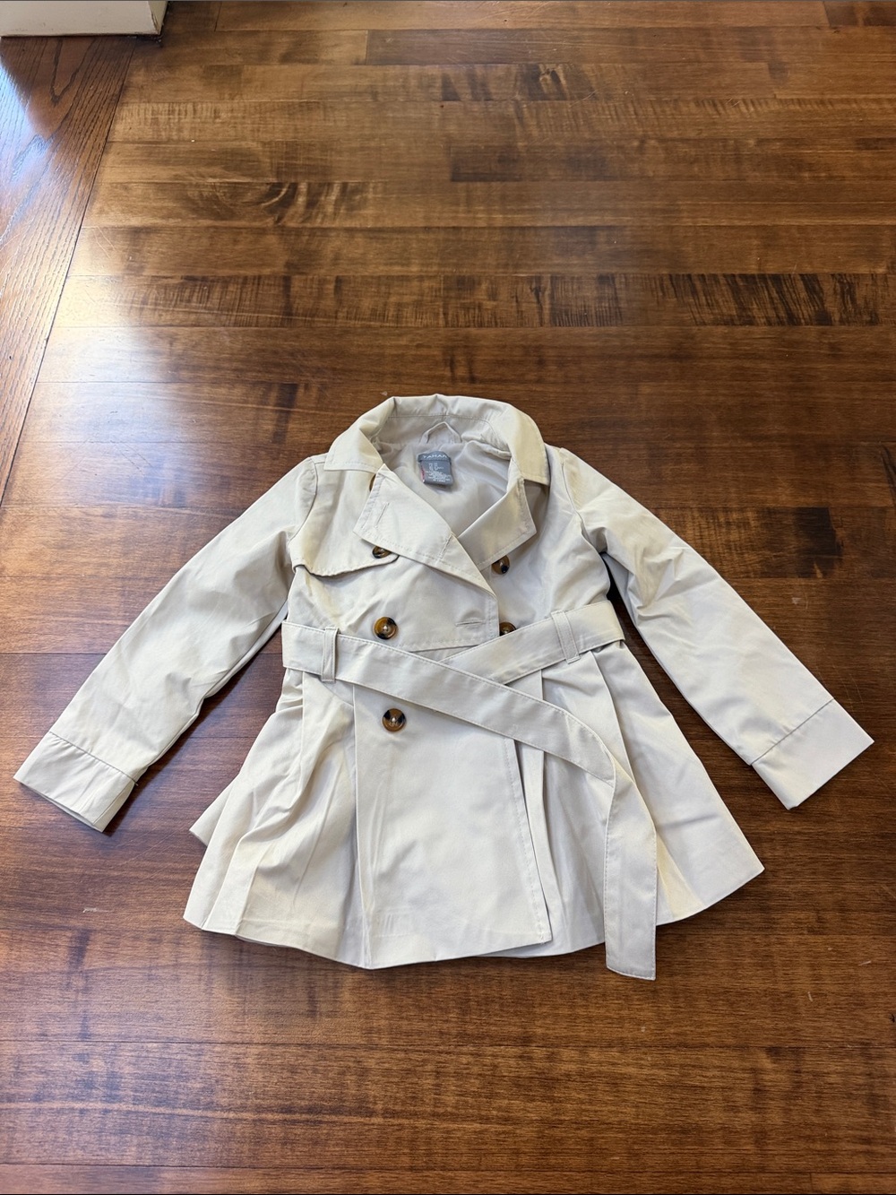 Tahari Cream Double-Breasted Pea Coat with Belt